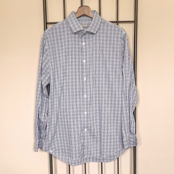 Michael Kors Gingham Travel Stretch Button Down Slim Fit Dress Shirt Sz L - Picture 1 of 10